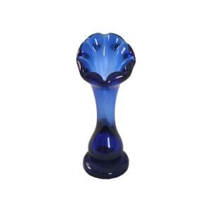 Vintage Blue Ombre Art Glass Flower Vase with Fluted Top